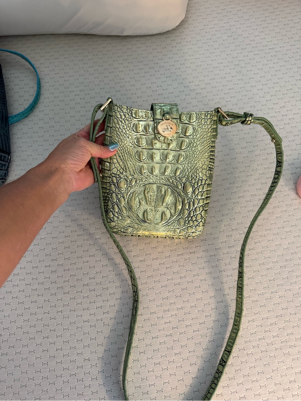 Brahmin Olive Green Croc-Embossed Crossbody